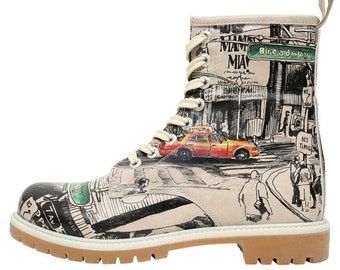 Broadway Design Lace-Up Boots, Printed Vegan Leather, Handmade Shoes