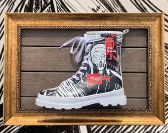 DOGO, Edward Munch The Scream Boots, White, Platform Boots, Combat Boots, Custom Shoes, Chunky Boots, Printed Shoes, Vegan Leather, Gisele
