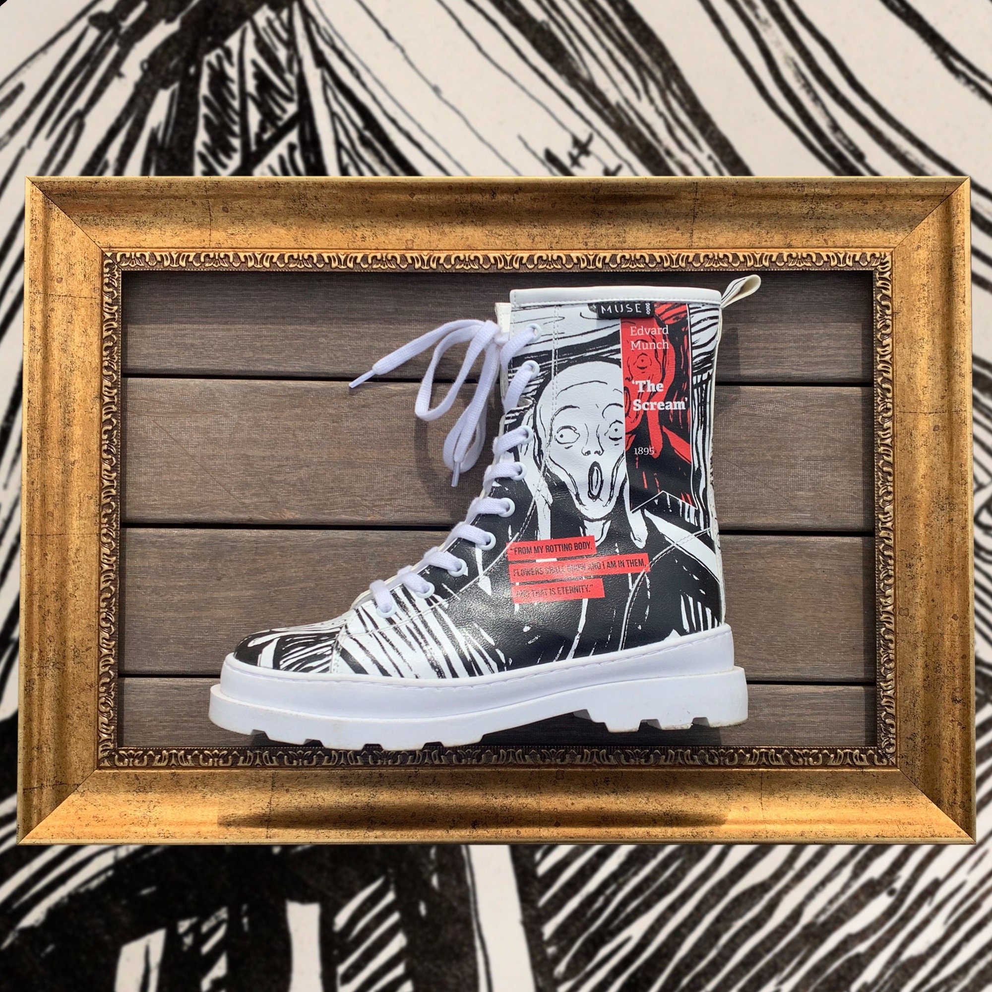 DOGO, Edward Munch the Scream Boots, White, Platform Boots, Combat Boots,  Custom Shoes, Chunky Boots, Printed Shoes, Vegan Leather, Gisele - Etsy  Norway