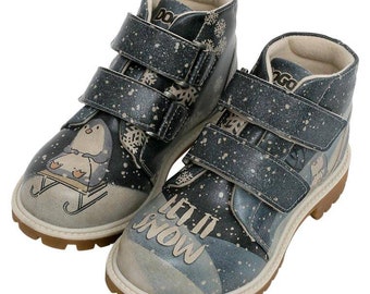 DOGO, Kid's Boot, Let it Snow Design, Boot for Girls, Boot for Boys, Leather Kids Boot, Kid Velcro Boots, Printed Shoes,
