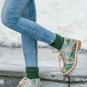 DOGO, Women Zipper Ankle Boot, Travel Fills The Soul Design, Lace Up Boot, Leather Boot, Custom Shoes, Women Zipper Boot, Handmade Shoes