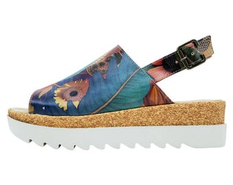 DOGO Plateau Sandalen Damen – Vegane Keilsandalen, Handgefertigt, Mit Druckmuster
