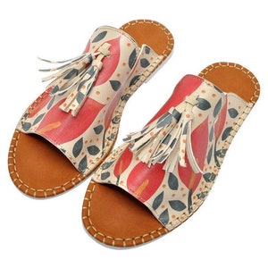 DOGO Pine Growing Together Women Sandals Comfortable Walking Tassel Detail Printed Sandals Vegan Summer Shoes