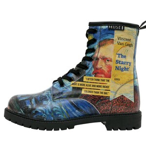 DOGO, Vincent van Gogh, Starry Night, Van Gogh Print, Combat Boots, Custom Boots, Celestial Shoes, Goth Boots, Printed Shoes image 4