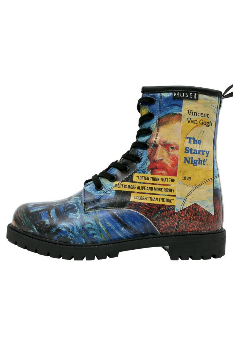 DOGO, Vincent van Gogh, Starry Night, Van Gogh Print, Combat Boots, Custom Boots, Celestial Shoes, Goth Boots, Printed Shoes image 4