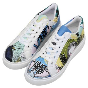 Women Vegan Leather Multicolor Sneakers - I was here Design