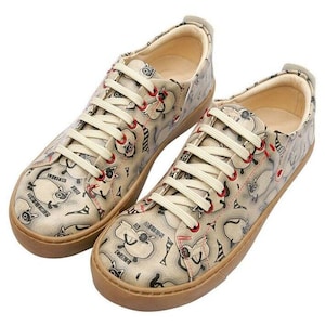DOGO, Sneaky, Flamingo Design, Beige Women Sneakers, Custom Sneakers, Vegan Leather Shoes, Casual Shoes, Lace Up, Handmade Shoes