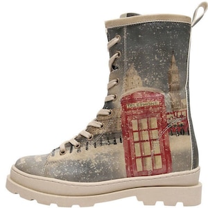 DOGO, Platform Boots, Chunky Boots, Custom Painted Shoes, White Boots, Leather Lace Up Shoes, Vegan Leather, Gisele London is Calling