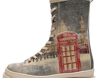 DOGO London-veganistische leren plateaulaarzen met print