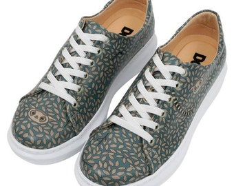 Dogo, Women Sneakers, Lemur Design, Women Flat Shoes, Lace Up Sneakers, Printed Shoes, Custom Sneakers, Handmade Shoes,