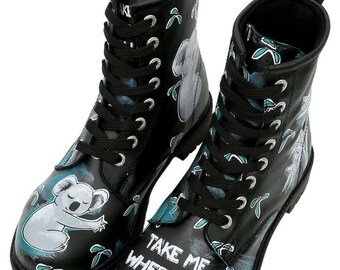 DOGO, botte longue pour femme, motif câlin koala, botte noire à
