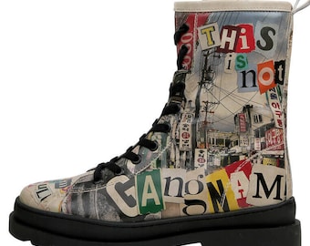 DOGO Gisele Vegan Leather Platform Boots, Printed Lace Up Chunky Boots