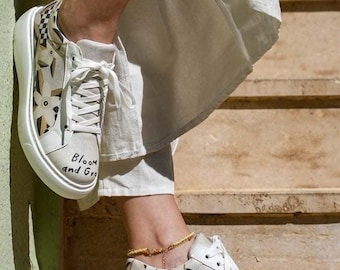 Women Vegan Leather Beige Sneakers - Bloom and Grow Design