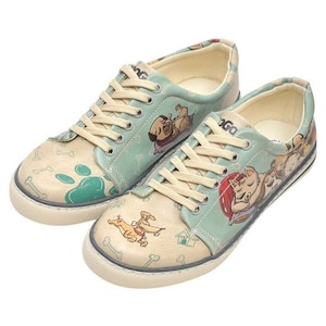 DOGO Custom Sneakers, Handmade Sneakers, Leather Lace Up Shoes, Blue Women Shoes, Dogs Pattern, Printed Sneakers, Sleeping Dogs