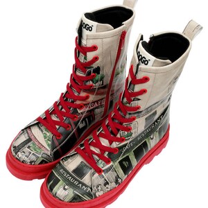 DOGO, Gisele La Vie Parisienne, Custom Printed, Vegan, Handmade, Chunky Heel, Red Sole Shoes image 9