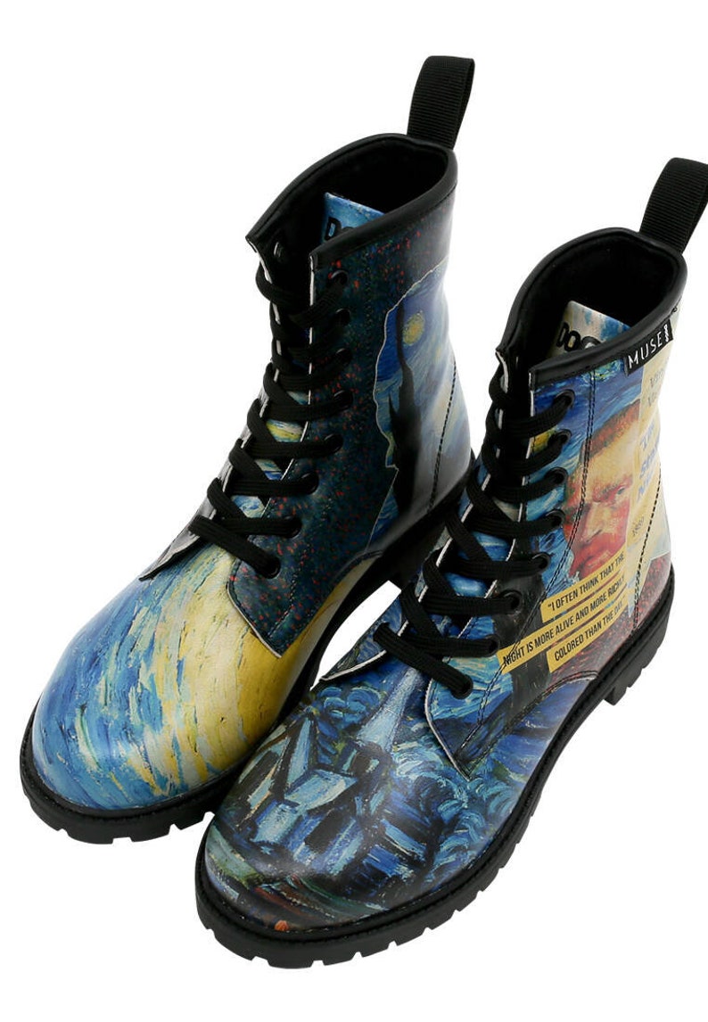 DOGO, Vincent van Gogh, Starry Night, Van Gogh Print, Combat Boots, Custom Boots, Celestial Shoes, Goth Boots, Printed Shoes image 2