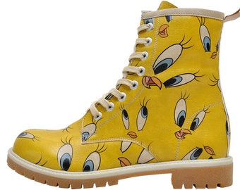 DOGO, Tweety Boots, Women's Boots, Warner Bros, Women's Boots, Custom Shoes, Vegan Shoes, Custom Painted Shoes, Licenced Product