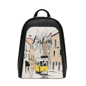 DOGO, sac à dos noir, design canard, sac à dos pour femme, sac à dos en cuir, cartable d'écolier, sac imprimé, sac fait main, sac personnalisé,