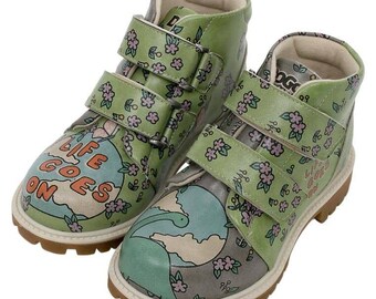 DOGO, Kid's Boot, Sometimes Life Goes On Design, Boot for Kids, Leather Kids Boot, Kid Velcro Boots, Printed Shoes, Handmade Shoes,