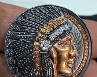 American Indian Chief Necklace: Two-Tone Warrior Pendant 925 Sterling Silver