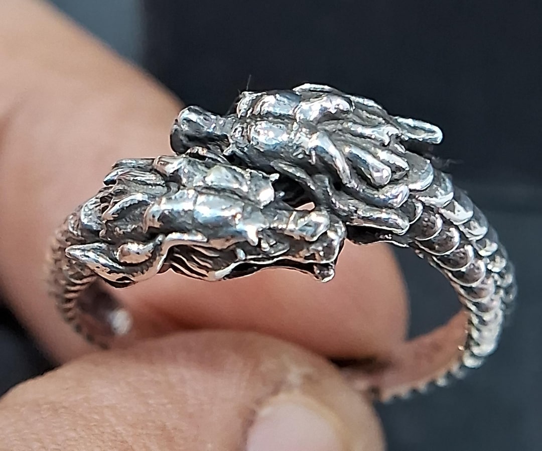 Two Dragon Rings Double Dragon Ring: Korean Dragon Gothic Vintage Styleoxidized Sterling ...
