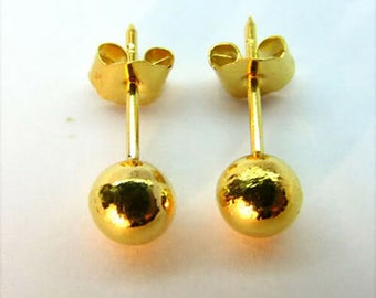 Excellent 22k solid gold big ball 5 MM. STUD EARRINGS
