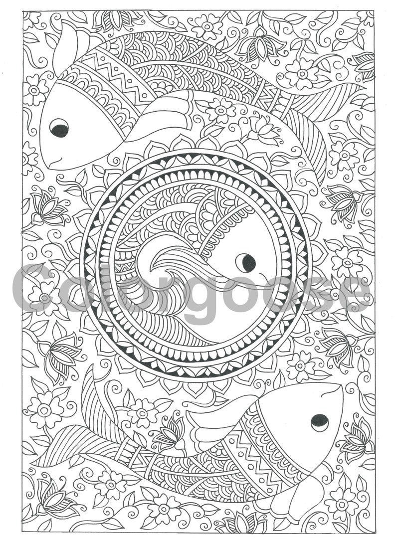 Madhubani art Fish coloring Page instant download Etsy