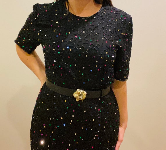 Sequin Party Girl Black Silk Dress - image 7