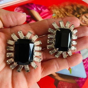 Fab Large Vintage Black Glass Earrings