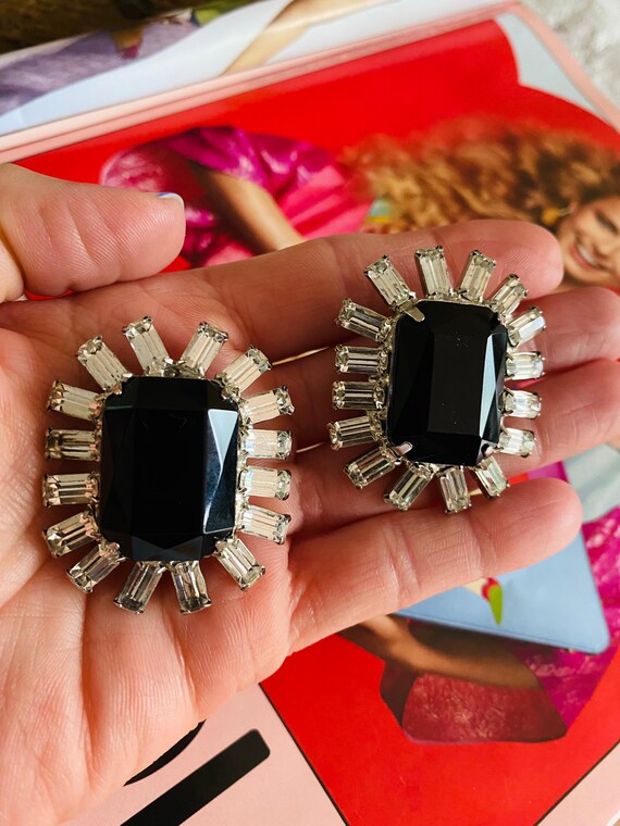 Vintage earrings black glass   Gem