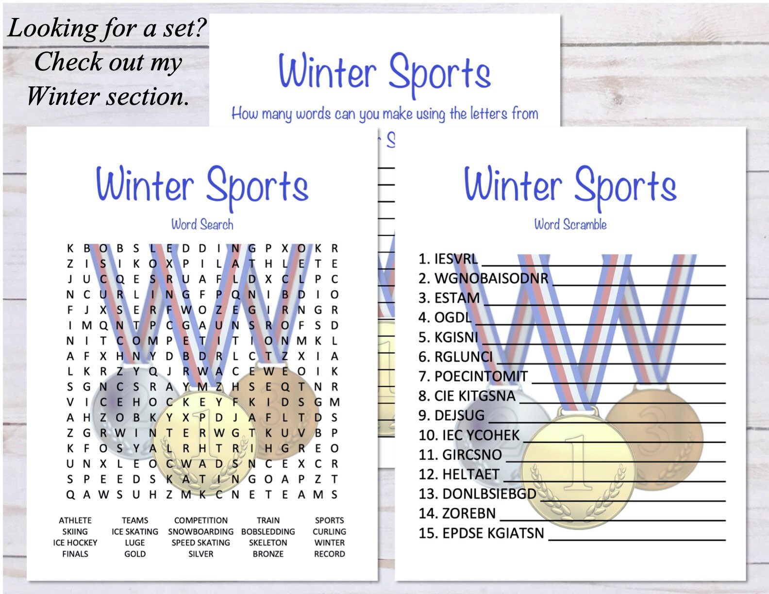 Winter Sports Word Search Game Winter Sports Game Printable Etsy