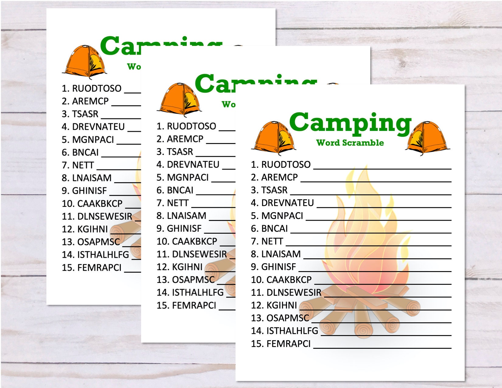 Camping Word Scramble Game Camping Party Game Printable Etsy