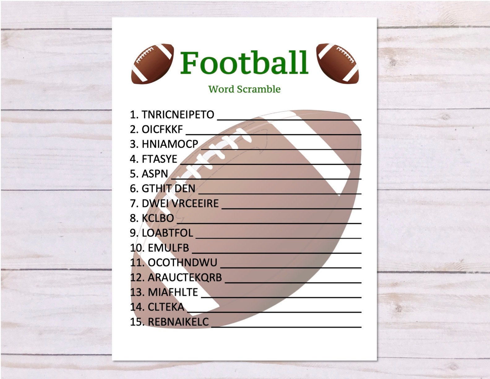 Football Word Scramble Game Football Party Game Printable Etsy