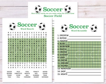 Set of 3 Soccer Games, Word Search, Word Scramble, Anagram, Soccer Party Game Printables, Soccer Printables