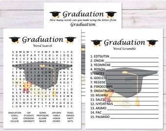 Set of 3 College Graduation Games, Word Search, Word Scramble, Anagram, University Graduation Party Game Printable, Graduation Printable