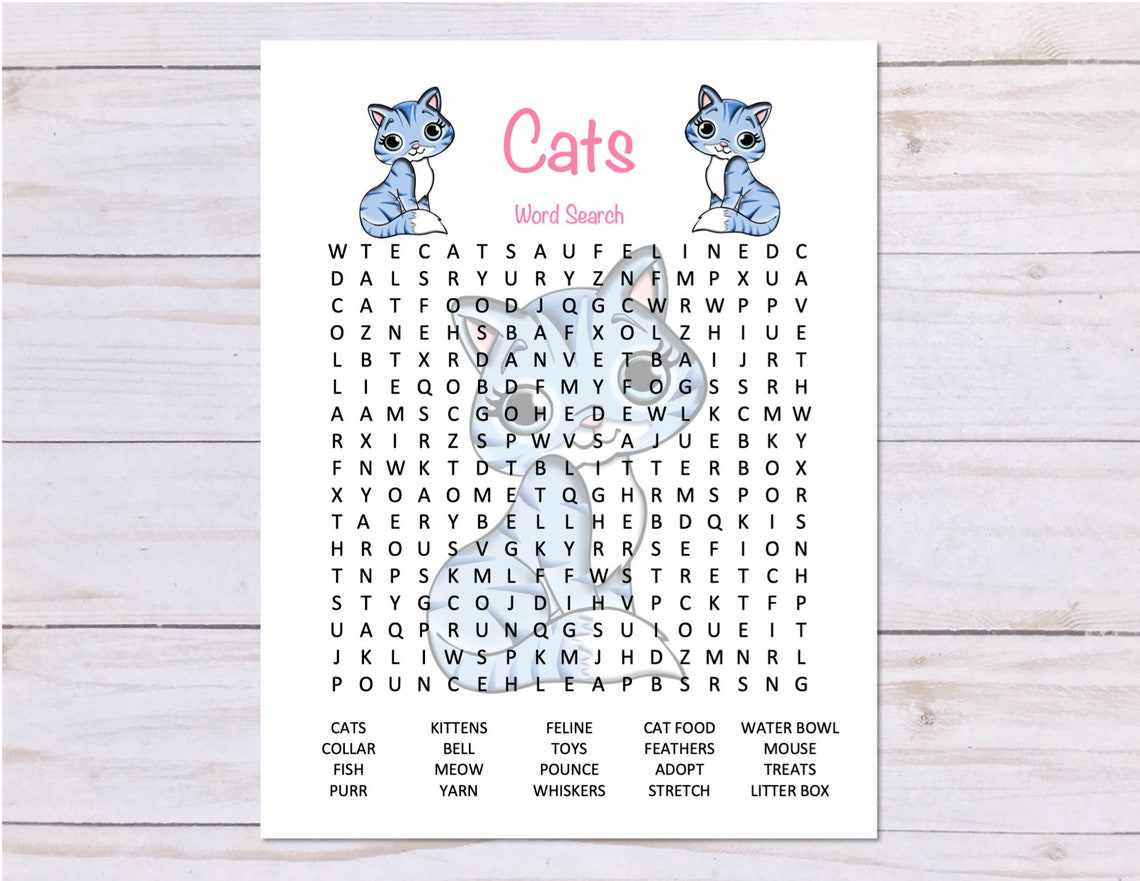 Set of 2 Cat Word Games Word Search Word Scramble Cat Party Etsy España