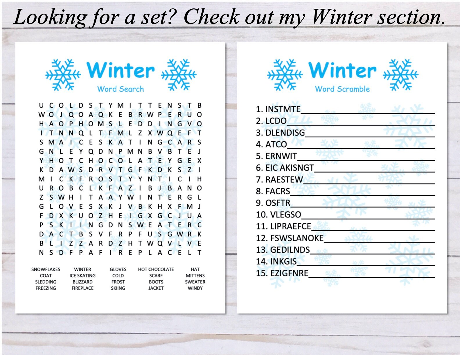Winter Word Search Game Winter Party Game Printable Instant Etsy