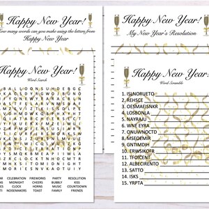 Set of 4 Happy New Year Games, Word Search, Word Scramble, Anagram, My New Year's Resolution, Party Game Printables, New Year Printables