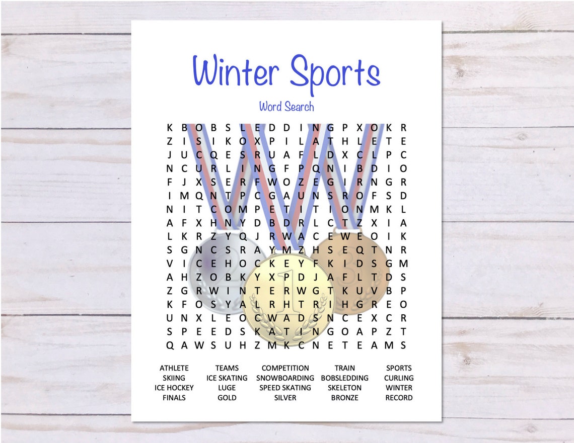 Winter Sports Word Search Game Winter Sports Game Printable Etsy