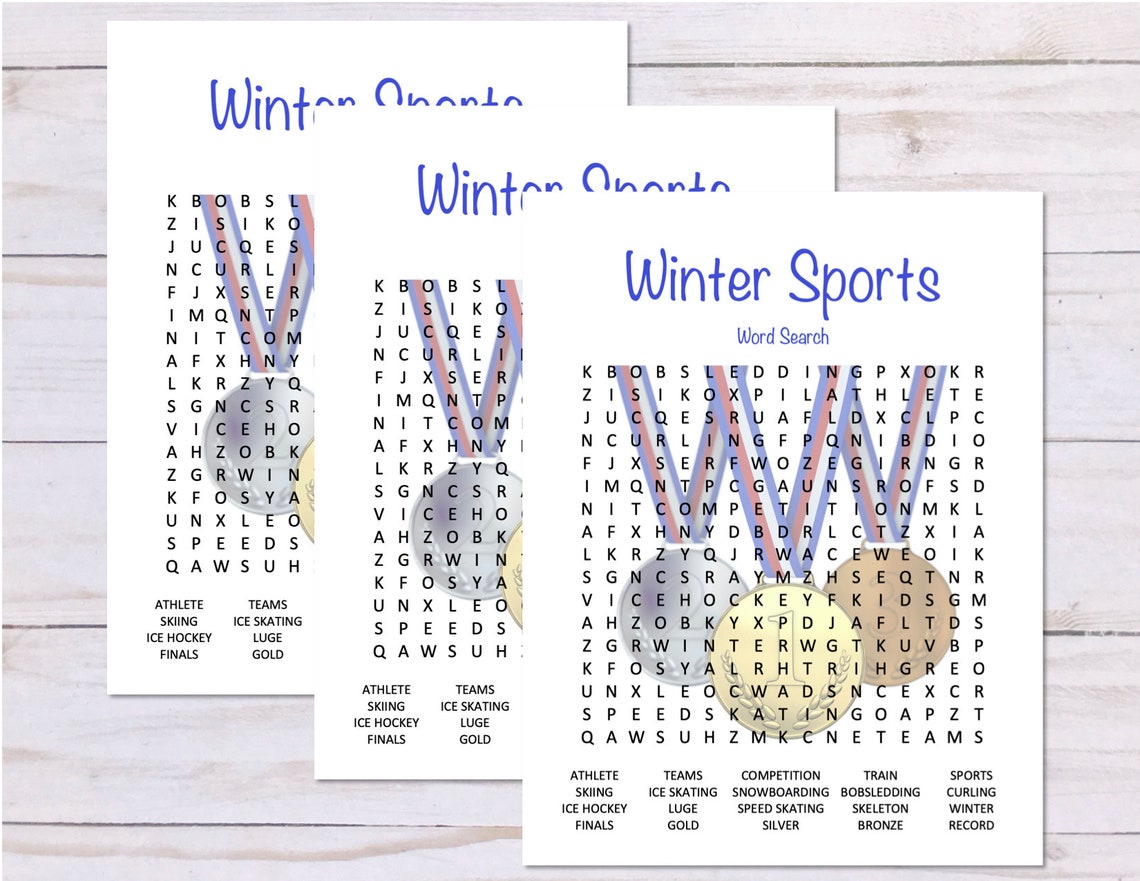 Winter Sports Word Search Game Winter Sports Game Printable Etsy