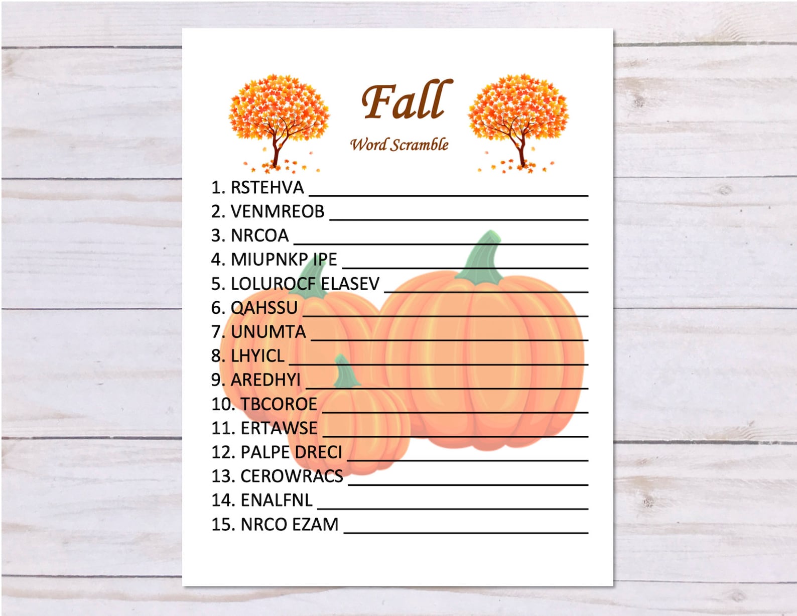 Set of 2 Fall Word Games, Word Search and Word Scramble, Autumn Party ...