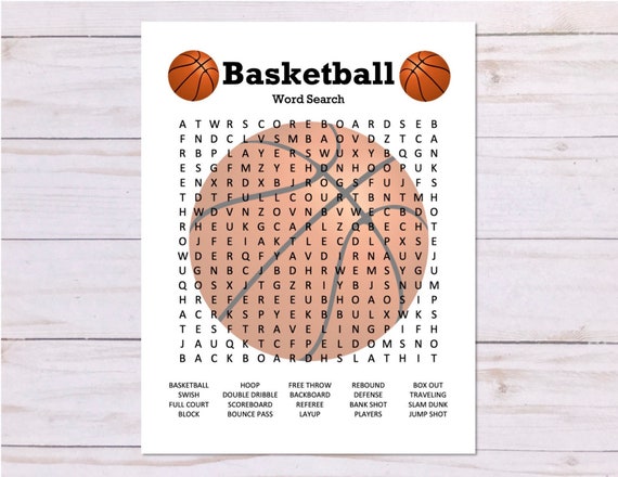 Basketball Word Search Game Basketball Party Game Printable | Etsy