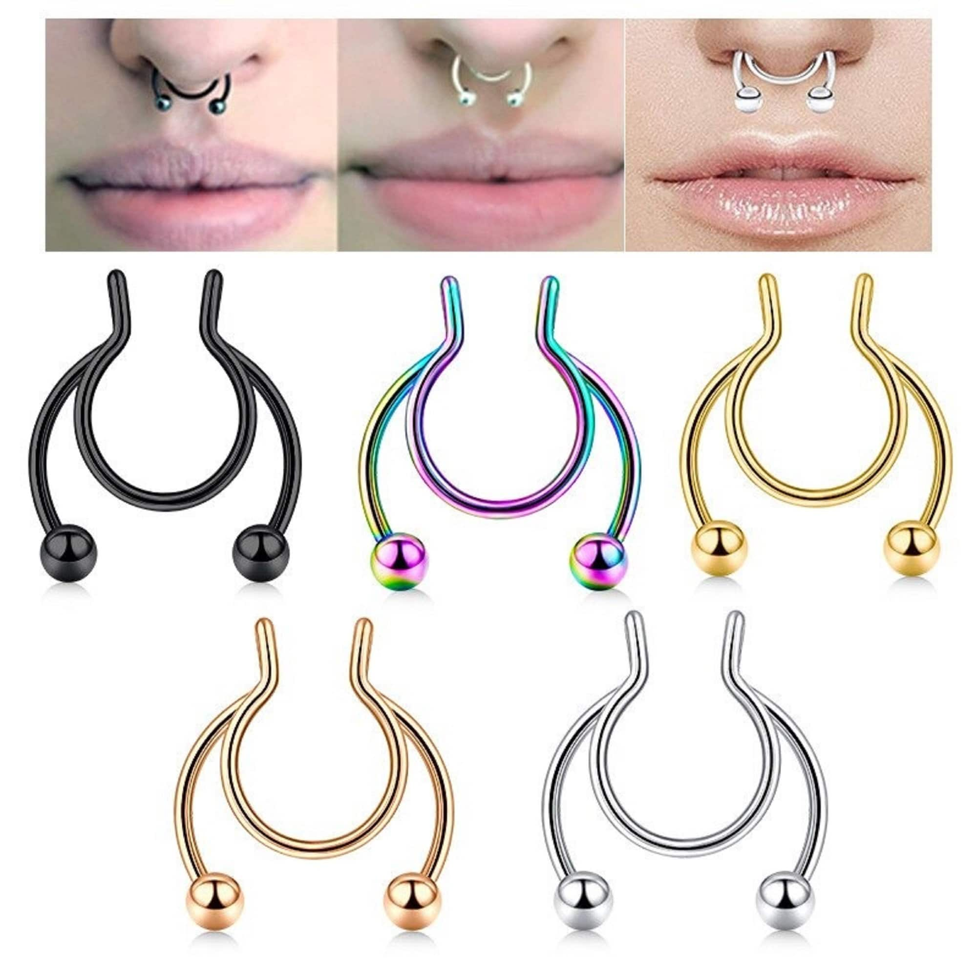 Fake RVS Neus Piercing Vrouwen En Mannen Magnetische Nep -Piercing Giftshop Lili | 2022 Nieuwe Neus Ring Herbruikbare Legering Fake Magnetische Neus Ring Hoefijzers Non Piercing Hoepel Sieraden Voor