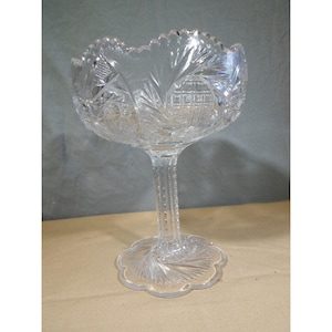 Vintage EAPG McKee Sunburst Pedestal Candy Dish Bowl 5.75&quot; Tall Glass Compote