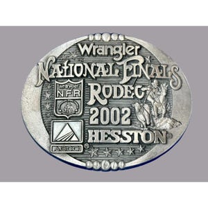 2002 Wrangler Hesston National Finals Rodeo Nfr Montana Silversmiths Belt Buckle