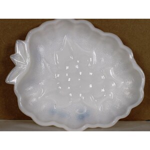 Vintage Hazel-Atlas Opaque Milk Glass Embossed Grape Snack Dish Trinket Candy