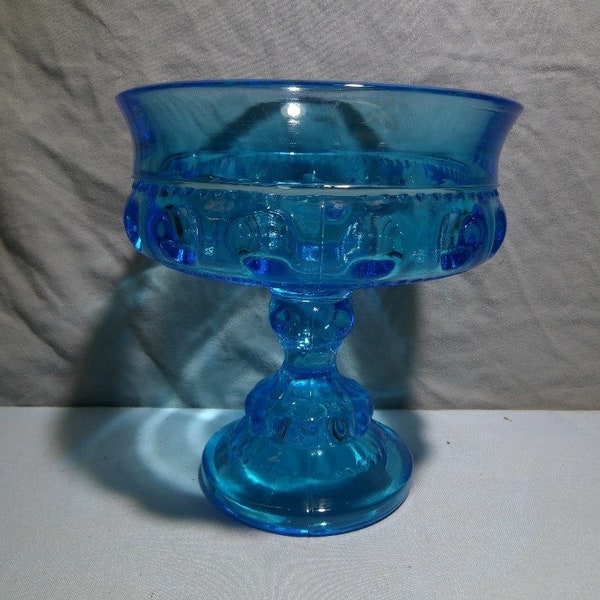 Vintage Indiana Glas Aqua Blau Thumbprint Kings Crown Kompott Candy Dish