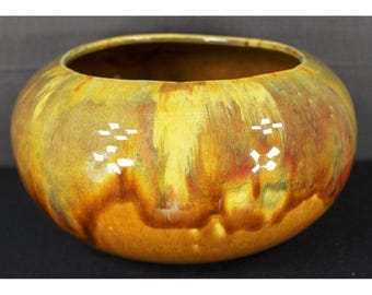 Frank Moreno BP-2 Yellow Gold Ceramic Bowl/Planter With Drip Glaze Mid-Century Modern Pottery USA