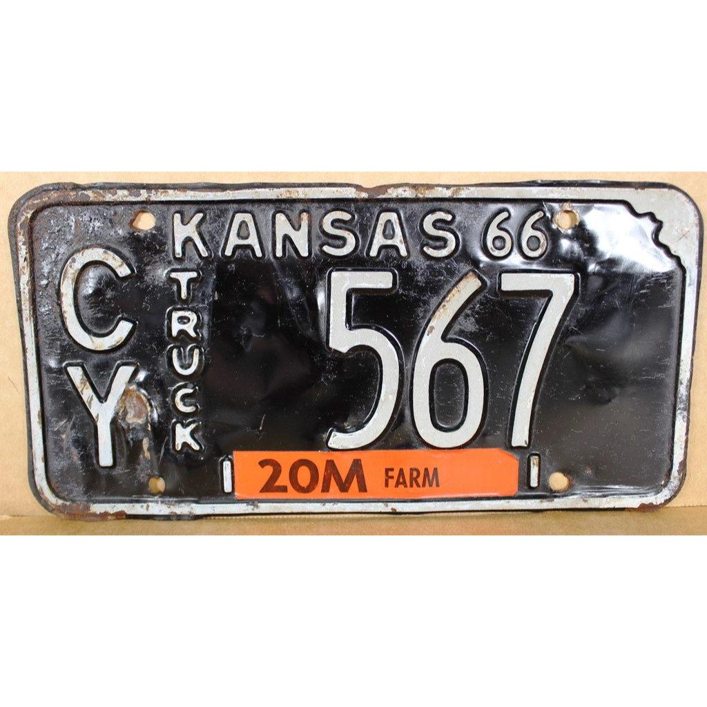 【ヴィンテージ】KANSAS’66 ナンバープレート 1966 Kansas Truck 20M Farm Tag License Plate CY-567 Clay County