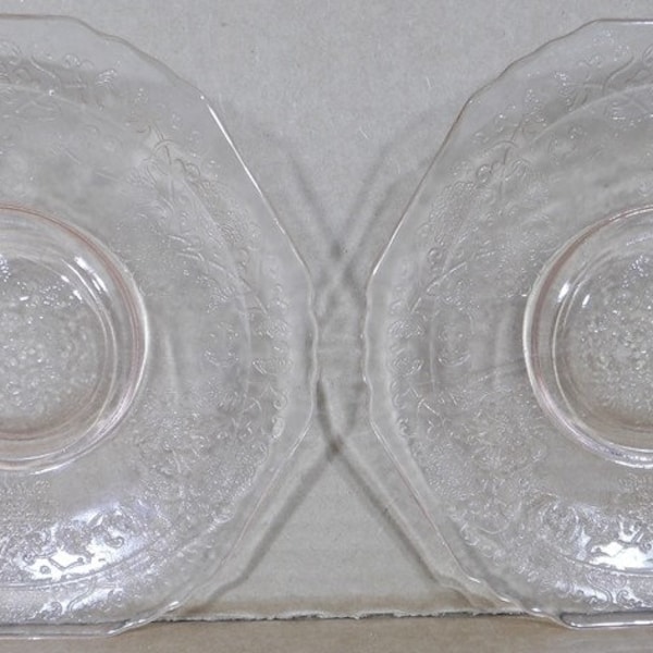 2 Hazel Atlas "Poppy" Florentine #1 Pink Depression Glass Saucers